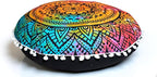 Round Mandala Floor Pillow Cover Seating Cushion Throw Cover Hippie Decorative Bohemian Ottoman Pouf Cover, Pom Pom Pillow Cases,Boho Indian 22 Inches (Multi Flower)