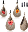 Hanging Fruit Basket Set of 3, Boho Wall Hanging Storage Basket for Organizing, Handmade Teardrop Hammock Holder for Fruit Vegetable in Home & Restaurant Kitchen with Hooks, Light Flaxen