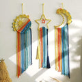 3 Pack Macrame Hanging Tapestry Wall Art Set Boho Woven Tapestries Sun Moon Star Large Dream Catcher Coloful Wall Decor Bedroom Aesthetic Living Room Decor (Orange Blue Mix)