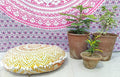 INDIAN CRAFT CASTLE 24" Yellow Ombre Mandala Barmeri Large Floor Pillow Cover Cushion Meditation Seating Ottoman Throw Cover Hippie Decorative Zipped Bohemian Pouf Ottoman Pom Pom Cases 24" Round