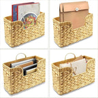 Woven Hanging Magazine Holder, Water Hyacinth Mail Basket Wall Mounted Magazine Basket Rack with Handle for Book, Files Bathroom, Home, Office - 11.75 X 4.2 X8 Inch