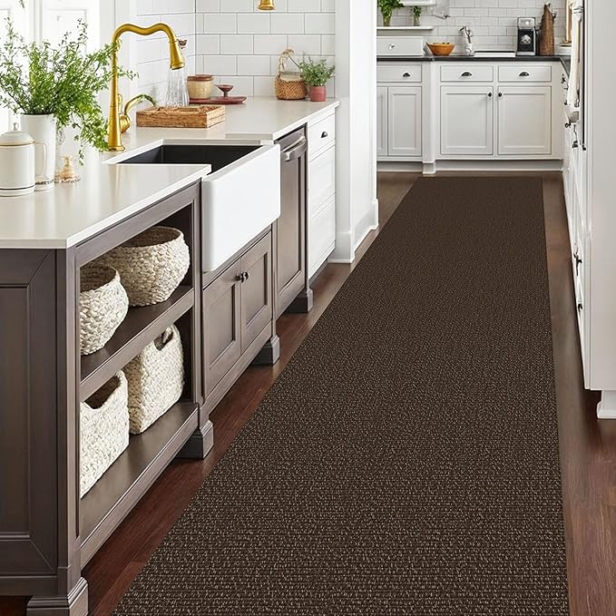 EARTHALL Extra Long Runner Rug 3x14 Ft Washable Runners for Hallways Cotton Non Slip Entryway Runner Braided Kitchen Runner Indoor Outdoor Carpet Runners for Stair, Hall, Foyers, Brown/Coffee