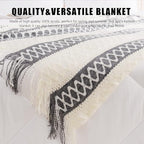 Quinnsus Knit Soft Lightweight Decorative Bed Throw Blankets, Jacquard Textured Boho Summer Throw Blanket with Tassels for Bed, Sofa and Living Room (Grey, 50 x 60 inches)