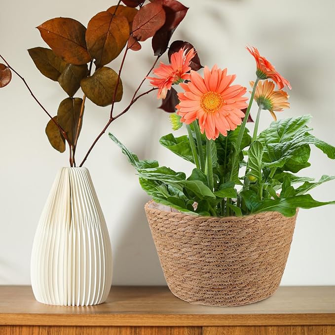 Veemoon 2pcs Wicker Planter Basket, Rustic Straw Woven Flower Basket Arrangement Flower for Plants Laundry Bin Storage Woven Plant Pot Hanging Seaweed Girl Toddler Hanging Seaweed 10. 41x10. 41x7.