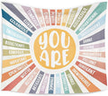 WARDOS Boho Sunshine Tapestry, You Are Inspirational Tapestry Wall Hanging, Colorful Boho Sun Positive Affirmation Wall Blanket Decor for Kids Room Nursery Playroom Classroom, 50x60 Inch