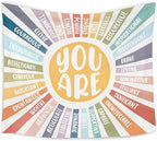 WARDOS Boho Sunshine Tapestry, You Are Inspirational Tapestry Wall Hanging, Colorful Boho Sun Positive Affirmation Wall Blanket Decor for Kids Room Nursery Playroom Classroom, 50x60 Inch