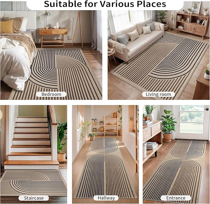 Tangsoo Easy Jute 3x5 Rug for Living Room,Non-Slip Thin Dark Brown Rainbow Indoor Outdoor Area Rug,Washable Boho Farmhouse Carpet for Front Porch Bedroom Patio Entryway