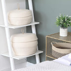 Sea Team Round Cotton Rope Storage Basket with Lid, Decorative Woven Storage Bin, Pot, Caddy, Organizer, Container for Snacks, Towels, Plants, 13 x 5.5 Inches (Large, Shallow, Cream)