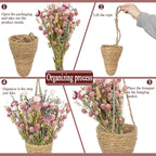 Hanging Wall Basket and Natural Dried Flower Bouquet Conical Hanging Wicker Basket with Hemp Rope Handmade Wall Planter for Garden Home Flowers Planters Boho Decor Front Door Porch Entryway