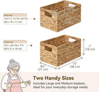 GRANNY SAYS Wicker Storage Baskets for Shelves, Wicker Baskets for Organizing, Water Hyacinth Woven Basket for Storage, Rectangle Basket for Pantry, Laundry, 2-Pack