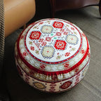 Unstuffed Pouf Cover Ottoman Footrest Bohemian Chenille Foot Stool Floor Bean Bag 20x8 Inches for Living Room Bedroom Home Decor (Red, Round)