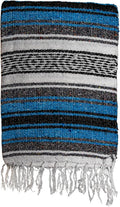 Large Mexican Blanket in Turquoise — Handcrafted Serape Falsa Yoga Blanket (73” x 48”) – Durable Throw for Camping, Beach & Outdoor Use – Artisan Craft, Made in Mexico from Recycled Fibers