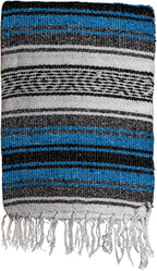 Large Mexican Blanket in Turquoise — Handcrafted Serape Falsa Yoga Blanket (73” x 48”) – Durable Throw for Camping, Beach & Outdoor Use – Artisan Craft, Made in Mexico from Recycled Fibers