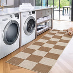 GarveeHome Checkered Easy Jute Runner Rug 2x6 Non-Slip Machine Washable Stain Resistant Indoor Outdoor Rugs for Living Room, Bedroom, Kitchen, Dining, Patio - Farmhouse Style Brown