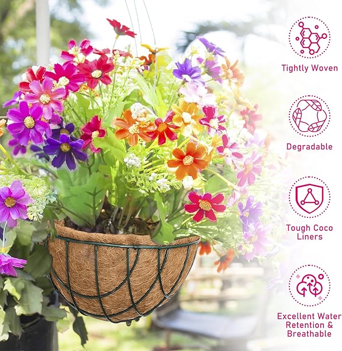 Riare 6 Pack 12 Inch Round Coco Liners Replacement, 100% Natural Coconut Coir Liners for Hanging Baskets, Garden Flower Vegetables Planter Pot, Window Box, Fence, Decks