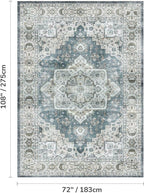 Lessymo Large Area Rugs for Living Room, Soft 6x9 Washable Rug for Bedroom Dining Room Nursery Room Farmhouse, Boho Non Slip Low Plie Carpet Vintage Floral Design, Blue Grey/Beige