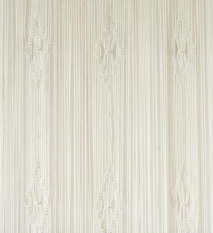 IOWER Macrame Curtain Long Cotton Window Panel Boho Curtains for Bedroom Wedding Backdrop Room Divider Doorway Closet Apartment 35''W x 70''L
