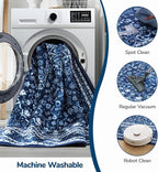 Lessymo 2 x 3 Entryway Rug - Machine Washable Area Rugs Boho Faux Wool Low Pile Area Rug for Bedroom, Floral Medallion Vintage Outdoor Rugs with Non-Slip Rubber,Blue White