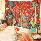 FEASRT Medieval French Art Tapestry - Maiden and Unicorn - European Royal Princess - Wall Hanging for 80x60 inch Bedroom & Living Room Decor