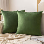 MIULEE Velvet Throw Pillow Covers 16x16 Inch, Pack of 2 - Moss Green, Soft Solid Decorative Pillow Covers Cushion Cases Modern Luxury Home Decor for Spring Couch Sofa Bedroom Livingroom