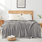 Snuggle Sac Grey Bedding Blankets Queen Size 90x90 inches, Reversible Microfiber Fluffy Fuzzy Soft Throw Cozy Knit Blanket for Women Mothers Birthday Gifts