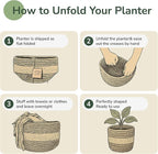 Jute Planter Basket-Woven Jute Rope Covers for Decorating Indoor/Outdoor Succulents, Small Plant Pots-Set of 2-Multi-Purpose Storage Bins 4.5 in - Modern Style Décor - Red, Green & Natural