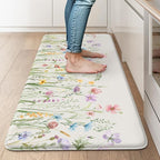 KIMODE Anti Fatigue Mats for Kitchen Floor, 20"x39" White Floral Kitchen Rug, Cushioned Kitchen Floor Mat Non Slip, Memory Foam Standing Mat for Sink Laundry Office Desk