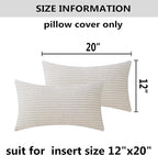 Home Brilliant Rectangle Throw Pillow Covers 12x20 Set of 2 Solid Striped Velvet Oblong Throw Pillow Case for Couch Chair Baby Toddler Spring Lumbar Pillow, 12 x 20 inch, Cream Cheese