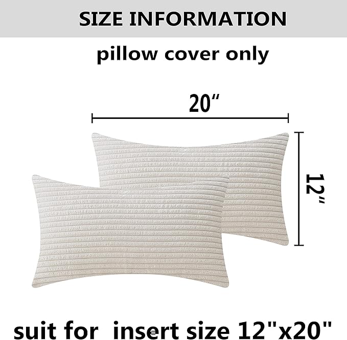 Home Brilliant Rectangle Throw Pillow Covers 12x20 Set of 2 Solid Striped Velvet Oblong Throw Pillow Case for Couch Chair Baby Toddler Spring Lumbar Pillow, 12 x 20 inch, Cream Cheese