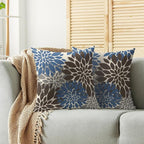 Dark Brown Blue Pillow Covers 16X16 Inch Set of 2, Spring Summer Floral Dahlia Flower Cream Decorative Throw Pillow Covers Outdoor Modern Farmhouse Cushion Case for Home Couch Sofa Bed Decor