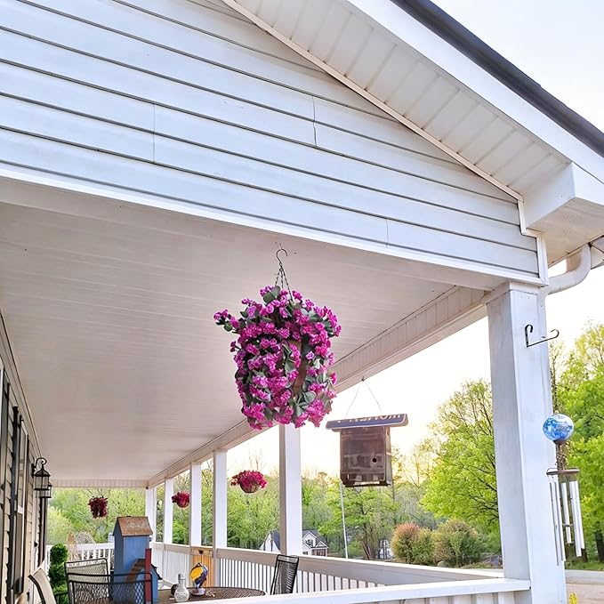 Hanging Baskets Artificial Flowers for Outdoor Interior Decor, Artificial Daisies Flowers Shrubs Plants with Baskets for Home Porch Garden Patio Patio Spring Summer Decor(Pink)