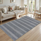 LIVEBOX Easy Jute Indoor Outdoor Rug 3x5 Front Porch, Washable Outdoor Rugs for Entryway, Gray Striped Geometric Rug for Living Room, Non Slip Carpet Door Mat for Front Door, Patio, Kitchen, Bedroom