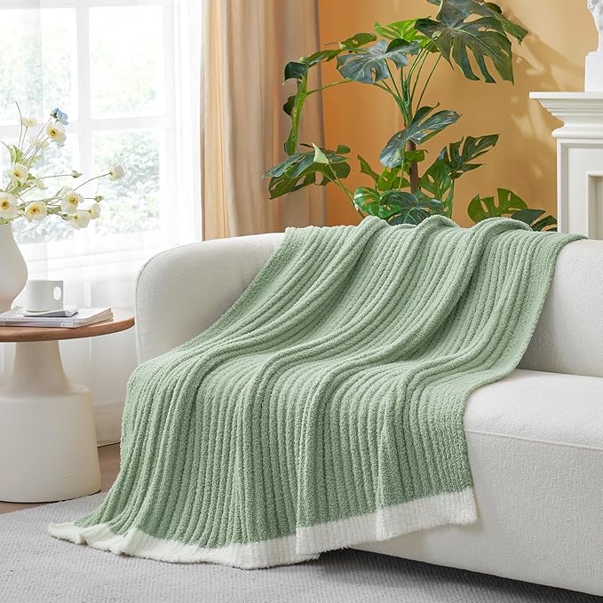 Snuggle Sac Spring Throw Blanket for Couch Sage Green, Microfiber Knit Throws for Sofa, Soft Luxurious Fuzzy Warm Blankets for Sofa, Bed, Travel, Sage Green, 50x60 inches