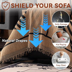 VClife Boho Couch Cover Washable Sectional Sofa Cover, Pet Couch Cover for Loveseat Versatile Coffee Black Geometry Sofa Throw Cover for L-Shape Sofa - Anti Slip Couch Sofa Cover for Dog 71"x118"