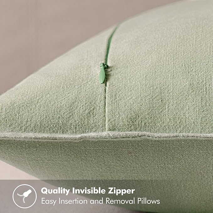 MIULEE Decorative Linen Pillow Covers 18x18 Inch Light Green Boho Farmhouse Neutral Spring Couch Throw Pillows for Bed Pack of 2 Accent Modern Pillowcase Summer Sofa Livingroom Home Decor