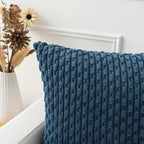 Kevin Textile 16x24 Inch Pillow Cover 1 Pack Boho Decorative Soft Striped Corduroy Lumbar Farmhouse Solid Color Accent Rectangle Cushion Case for Living Room Couch Sofa Bed, Blue