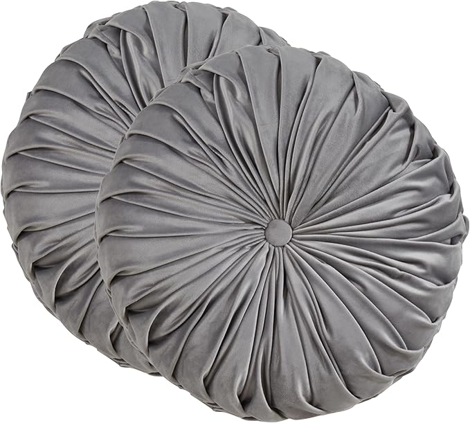 SARO LIFESTYLE Round Velvet Pintucked Poly Filled Throw Pillow (Set of 2)