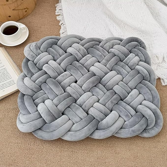 Knot Floor Pillow 19 x 15 Inch Handmade Knotted Meditation Floor Cushions for Adults Sofa Bedroom Reading Room Balcony Light Gray