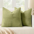 MIULEE Green Decorative Throw Pillow Covers 18x18 Inch for Couch Bed Sofa Spring Decor Pack of 2 Boho Farmhouse Throw Pillows Soft Cross Corduroy Patchwork Textured Cushion Cases