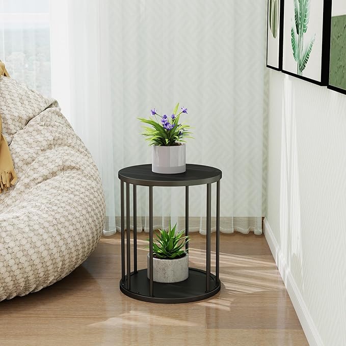 Plant Stand Indoor,small plant stool,Flower Pot Corner stand holder,Mid Century Heavy Duty Metal Tall Home Decor,Modern Round End Table,Small Rustic Display Stand for Living Room,Bedroom(Black,14In)