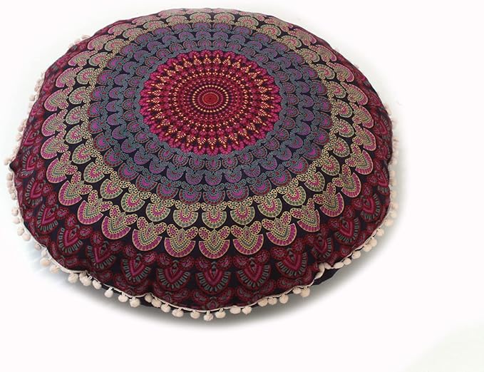 Large Round seat Floor Cushion Chair Ottoman Cover Pouf Pillow Meditation Floor Cushions for Adults Seating pouffe Ottoman Throw Covers Craft Room Furniture for Sitting Cover 22 Inches (Pink)