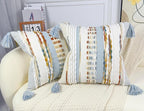 Boho Throw Pillow Covers 18x18 Aesthetic Neutral Boucle Couch Pillow Cover Rainbow Striped Decorative Accent Pillow Case for Couch Bed Sofa Farmhouse Bedroom,Modern Funky,Set of 2 Light Blue