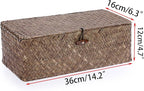 Sumnacon Seagrass Storage Basket with Lid Wicker Storage Baskets with Sections,Small Woven Shelf Basket for Toiletries Tampon, Seagrass Basket for Shelf Bathroom Toilet Table Counter,Coffee