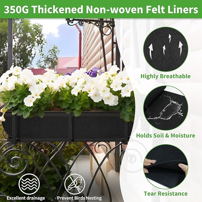 Riare 16x160 Inch Black Felt Planter Liner Roll- 2 Rolls Non-Woven Fabric Planter Liner for Outdoor Plants, Coco Liner Roll Alternative Basket Planter Liner for Planters Hanging Basket Window Box