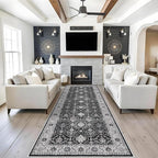 4x10 Washable Hallway Runner Rug: Oriental 10ft Extra Wide Ultra Soft Runners for Living Room Bedroom Stain Resistant Low Pile Carpet for Entryway Ktichen Thin Non Slip Bathroom Floor Mat(Black,4x10)