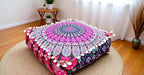 CRAFT KALA Pink Peacock Large Hippie Mandala Meditation Floor Ottoman Pillow Cushion Pouf Cover Square Poufs Bohemian Circle Floor Cushion Case Outdoor Fireplace Living Room Decor Cover 16" Square