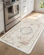 DEXI Kitchen Mats for Floor Cushioned, 23x35 Wide Runner Rug Non Slip, Waterproof Soft Comfort Standing Padded Anti Fatigue Decorative, Light Beige
