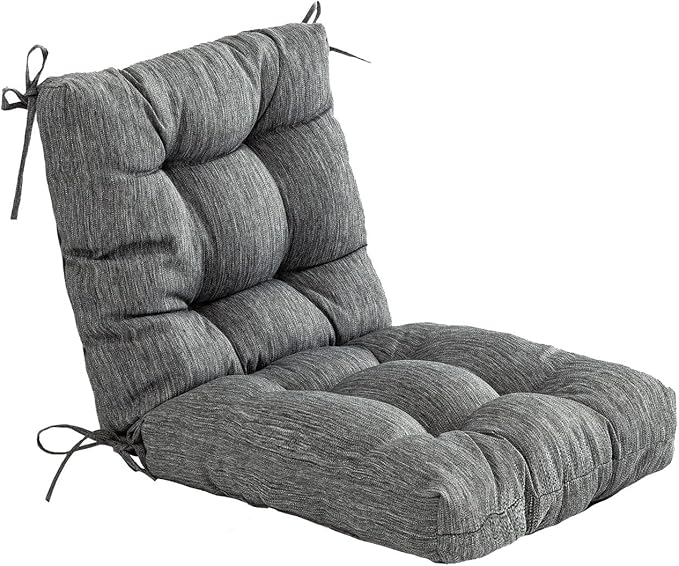 QILLOWAY Outdoor Seat/Back Chair Cushion Tufted Pillow, Spring/Summer Seasonal Replacement Cushions. (Charcoal Grey/Black)