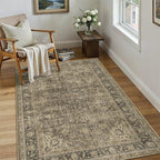 3x4 Washable Brown Area Rug Vintage Entryway Office Carpet Non-Slip Soft Low Pile Distressed Throw Rug for Entrance Living Room Bathroom Dining Room
