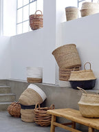Bloomingville Handwoven Seagrass Folding Basket with Handles, Natural and Black
